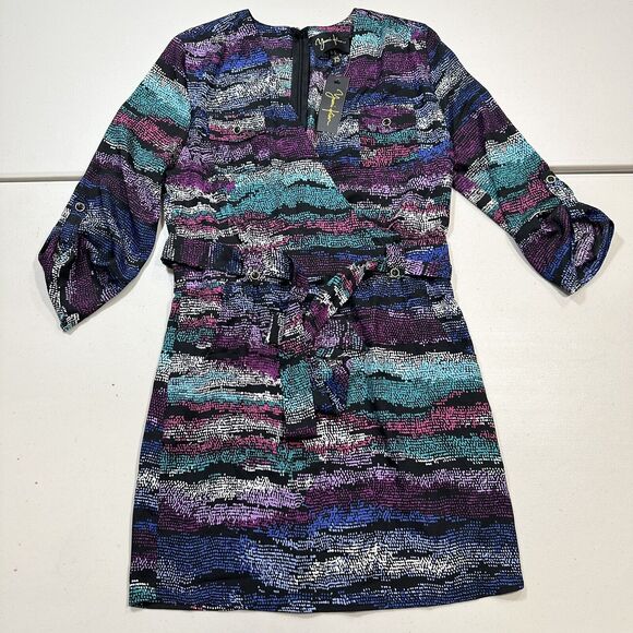 Yumi Kim Dresses & Skirts - Yumi Kim Printed Glam Wrap Top Belted Dress Sz XS Surplice, Belted, Peacock